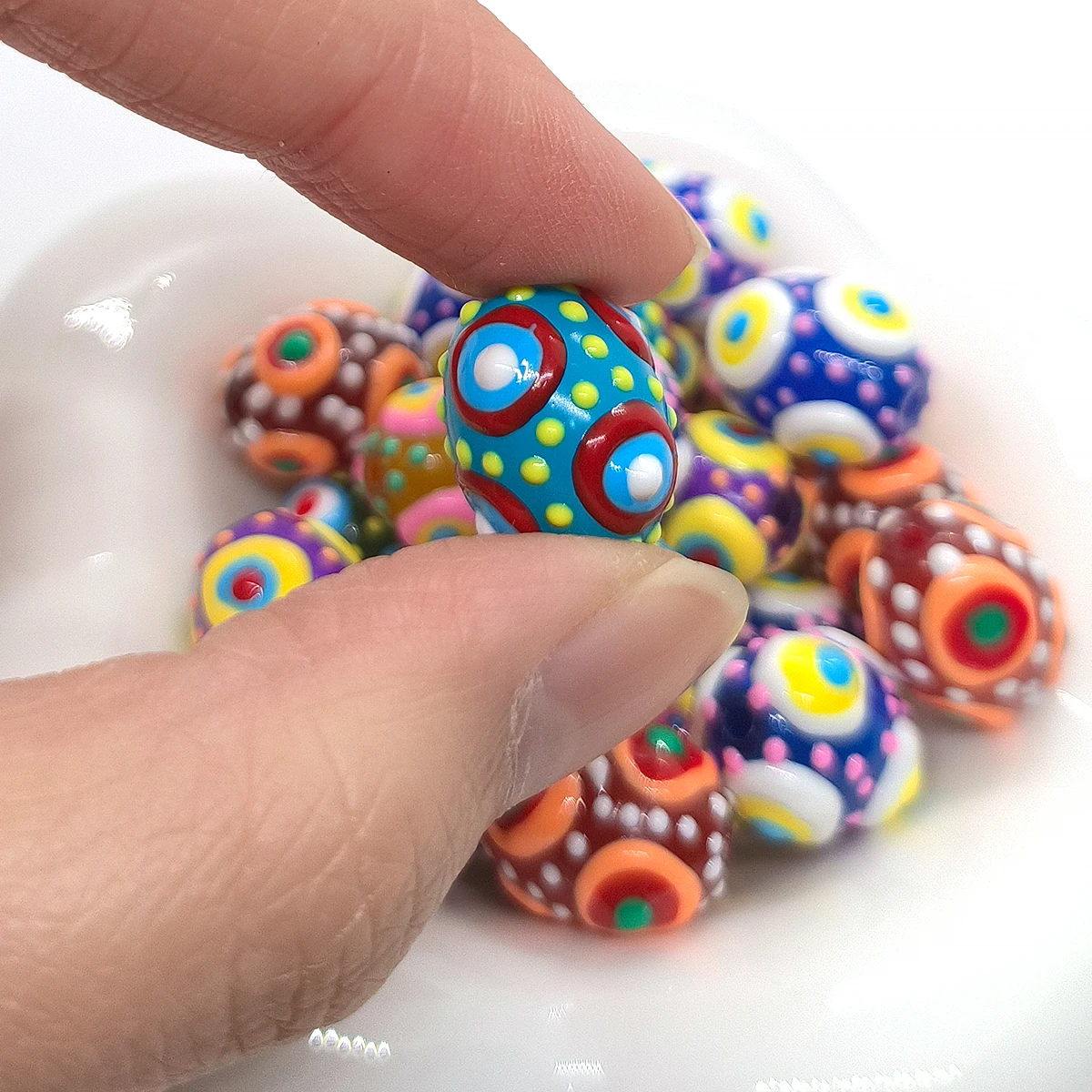 4pcs/8pcs 15mm Vintage Multicolor Egg Shaped Lampwork Glass Bead DIY Bracelets Earrings Necklace Gifts Accessories