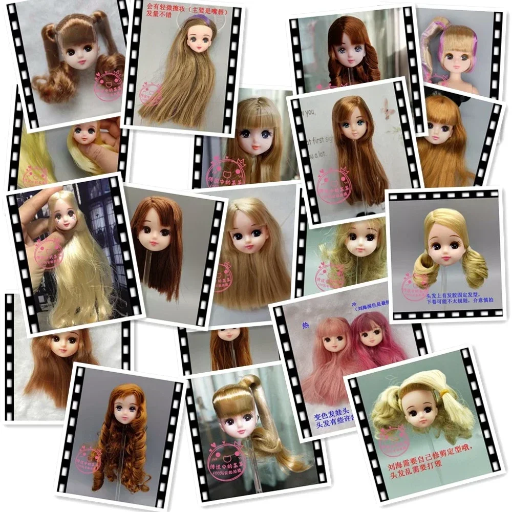 Long Hair Licca Doll Heads Short Long Curve Hair Soft Gold Black Yellow Hair Doll Heads Boy Girl Doll Parts DIY Accessories Toy