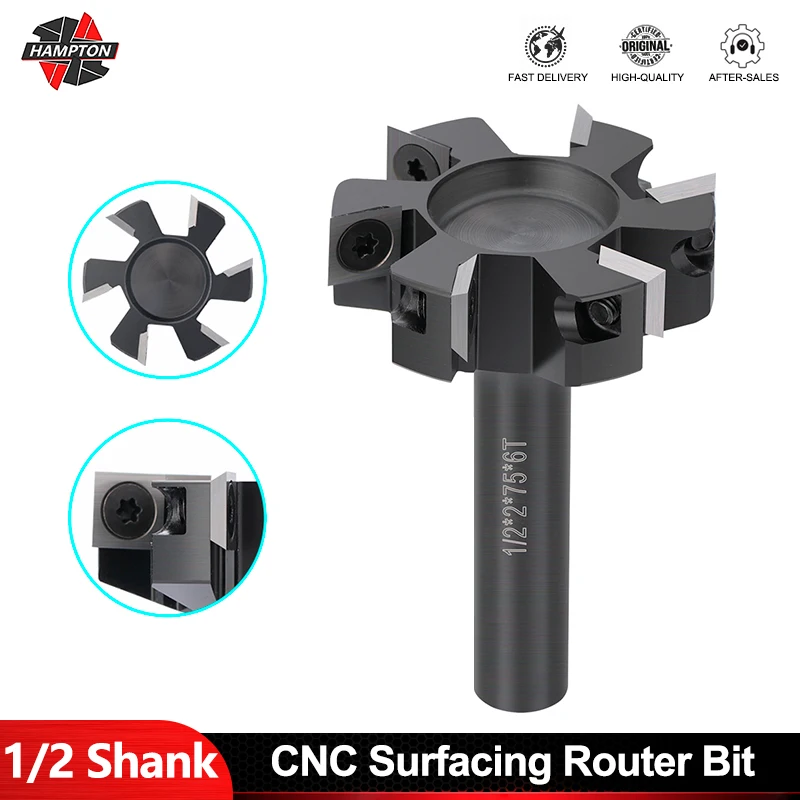 

HAMPTON 1/2 Shank CNC Spoilboard Surfacing Router Bit Upgrade 6 Wings Planing bit for Wood Slab Flattening Wood Milling Cutter