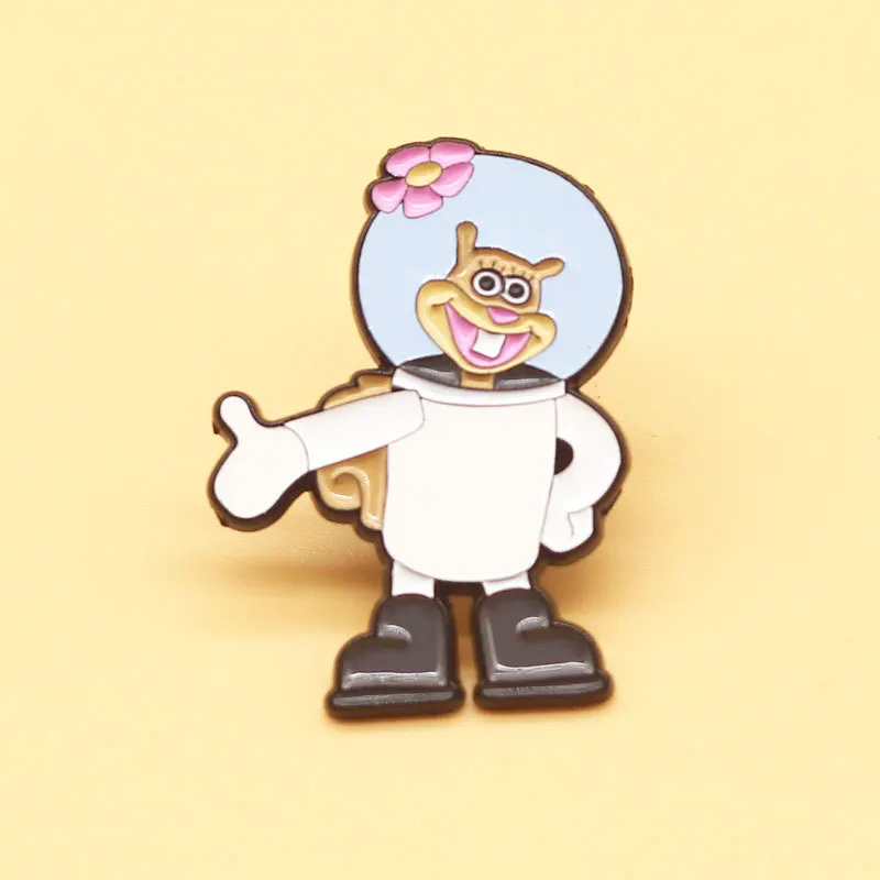 Épinglette en émail Bob l'éponge SquarePants pour enfants, écusson de renforcement, joues de sable, anime, cadeau de bijoux mignon, sac à dos, collier, broche