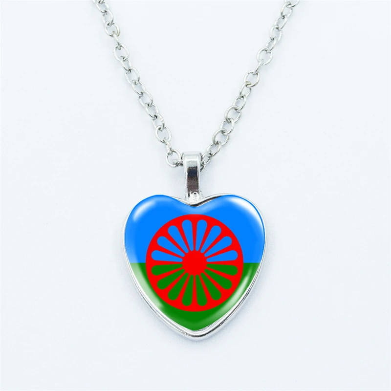 Gypsy Flag Romani Peoples Flag Necklace Cabochon Glass Pendant Fashion Statement Crystal Necklace Wholesale