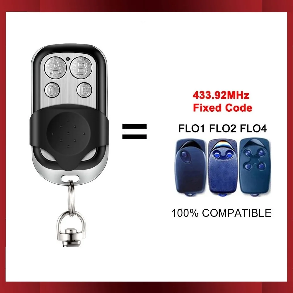 

For FLO1 FLO2 FLO4 Garage Door Remote Control 433MHz Fixed Code