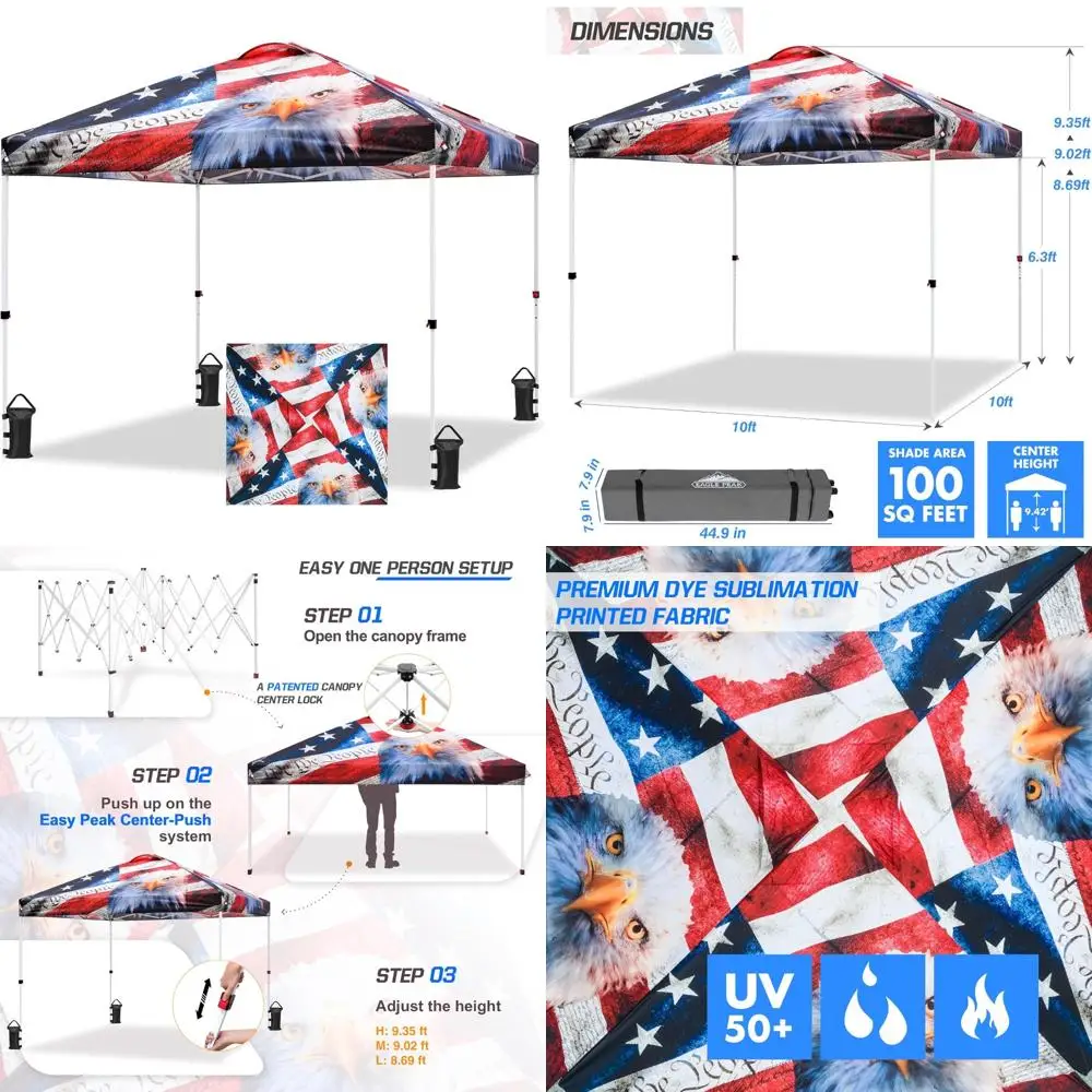 

Pop Up Canopy Tent with Wheeled Bag, 8 Stakes, 4 Ropes, 4 Weight Bags, Easy Setup, 10x10 ft, 100sq ft, Durable Outdoor Shelter