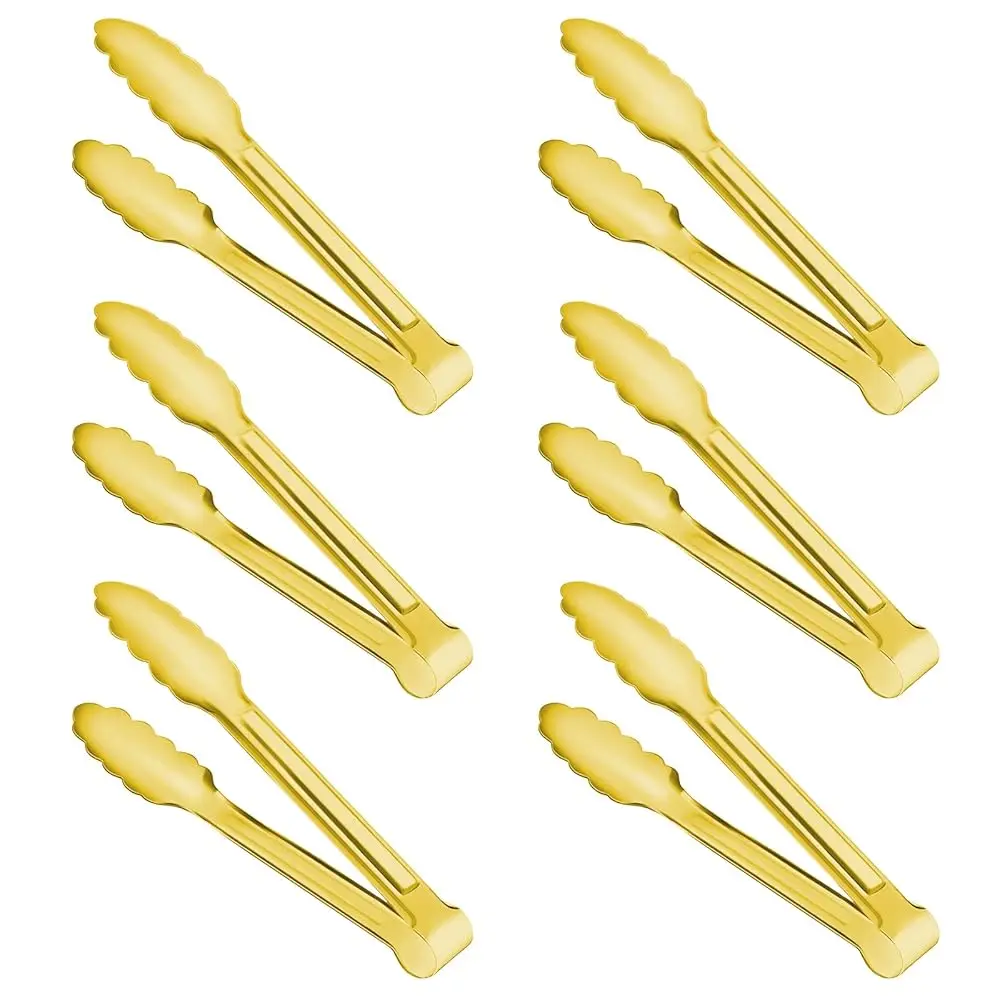 

6-Piece Gold Serving Tongs, Gold Serving Utensils, Stainl Steel Gold Plated Buffet Serving Tongs,Salad Buffet Tongs,9 H
