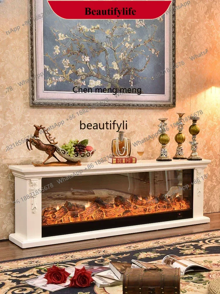 D178  Y European TV Cabinet Fireplace Mantel Living Room Curio Cabinet Ivory White Electric Fireplace Decoration