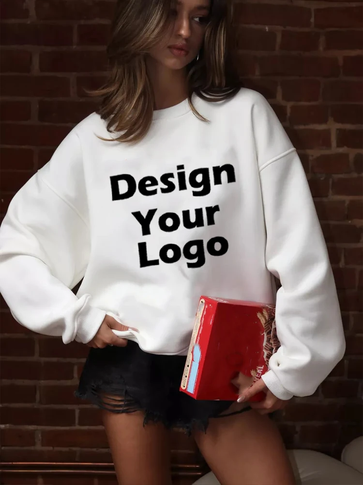 Plus Size Custom Design Printed Sweater Hoodies Women O Neck Autumn Tops Your Own Photo Logo Sweatshirt Loose Female Clothing