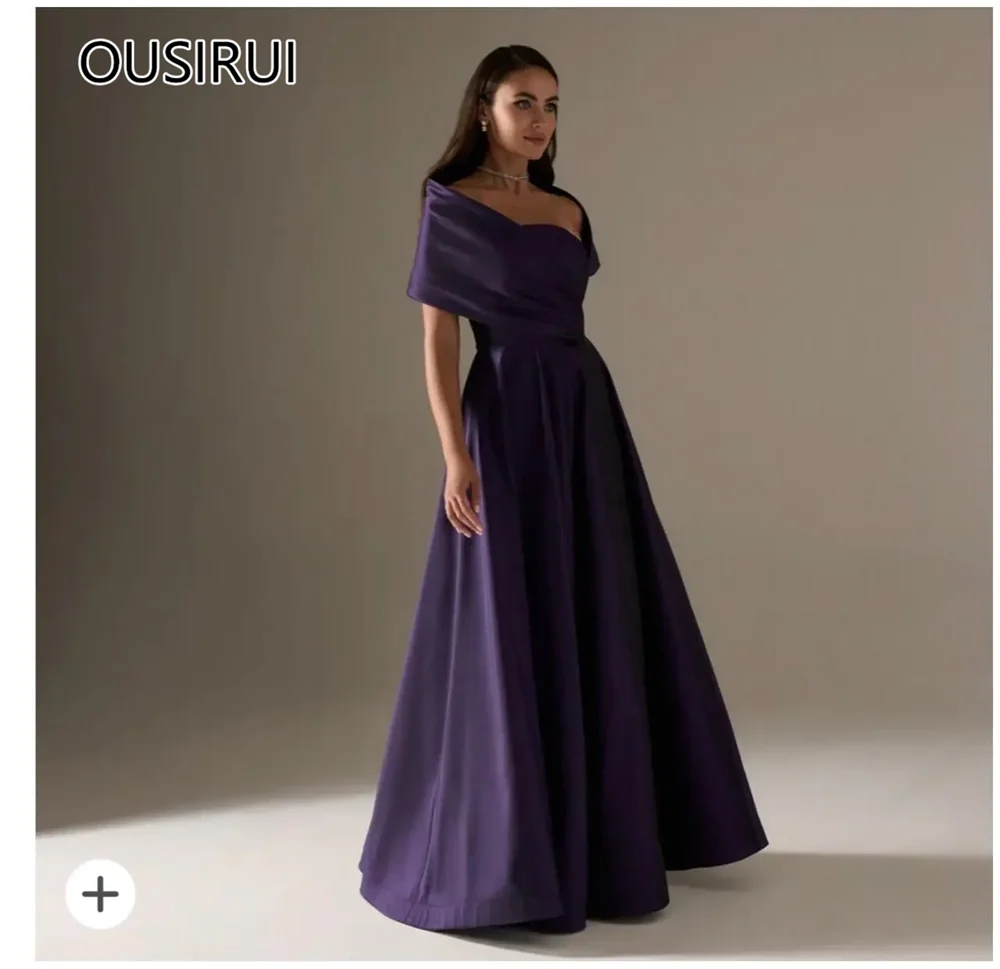 OUSIRUI robe de mariée Modest Boat Collar Satin Solid A-line Prom Dress Floor-Length Backless Evening Prom Gown with Cape