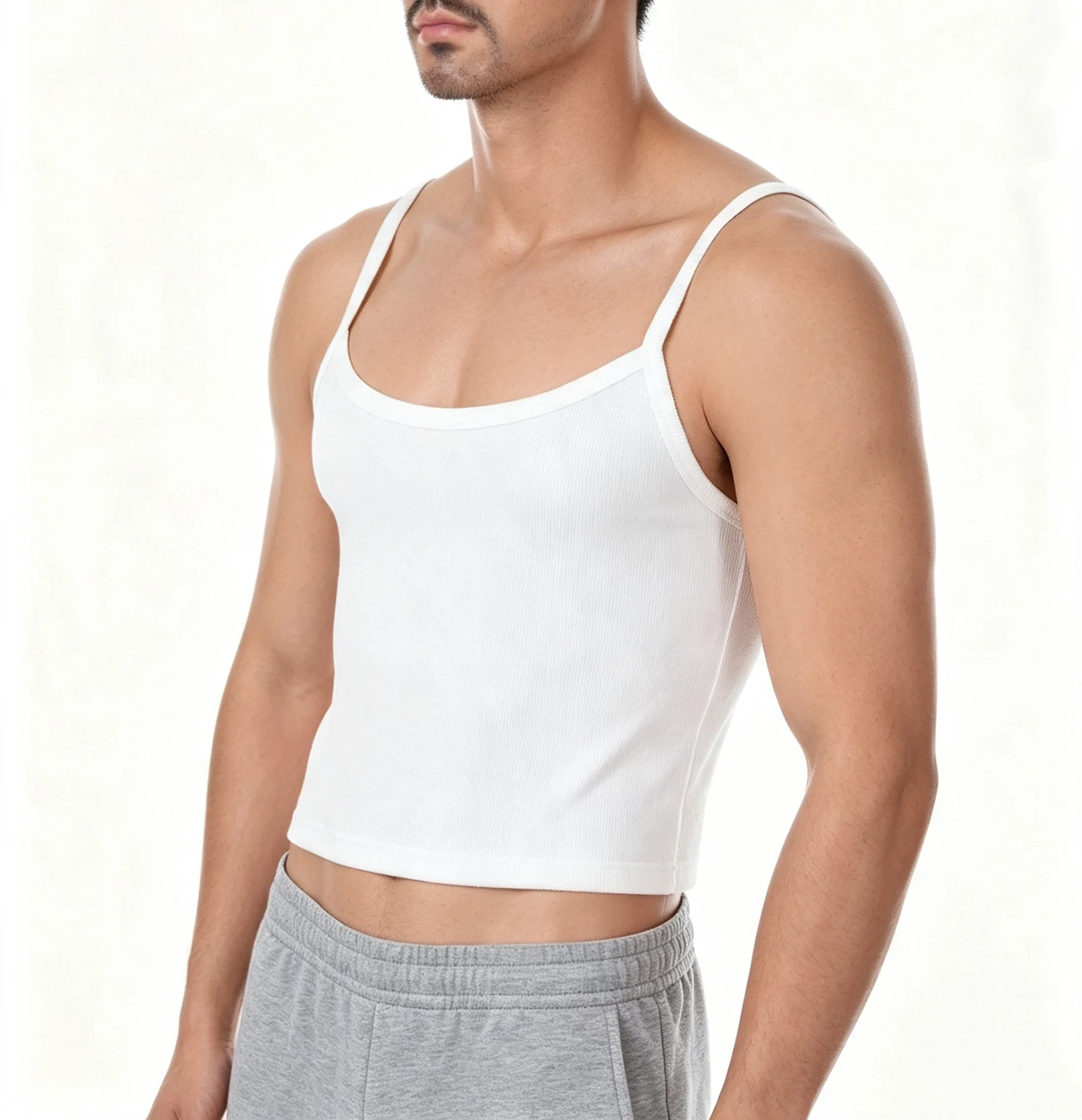 Men Tank Top Summer Sleeveless Ribbed Tops Tee T-Shirt Elastic Slip Strap Tanks Slim-fit Sexy Breathable Casual Musc Streetwear