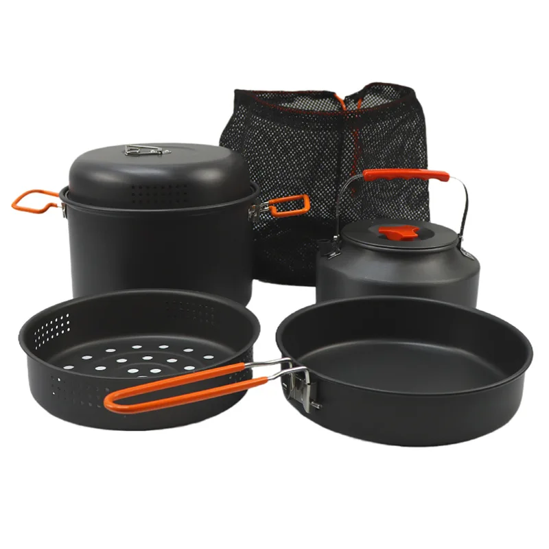 Outdoor Cookware Set Alloy Camping Steamer Pot Pan Kettle Set Camping Cooking Steamer