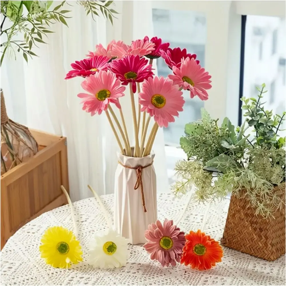 Premium PU Artificial Gerbera For Home Office Decor Wedding Floral Bouquet Real Touch Fake Plants Interior Styling