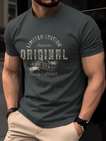 Men's Summer 100% Cotton Casual Fashion Retro Letter Printed Loose Breathable Round Neck Short Sleeve T-shirt