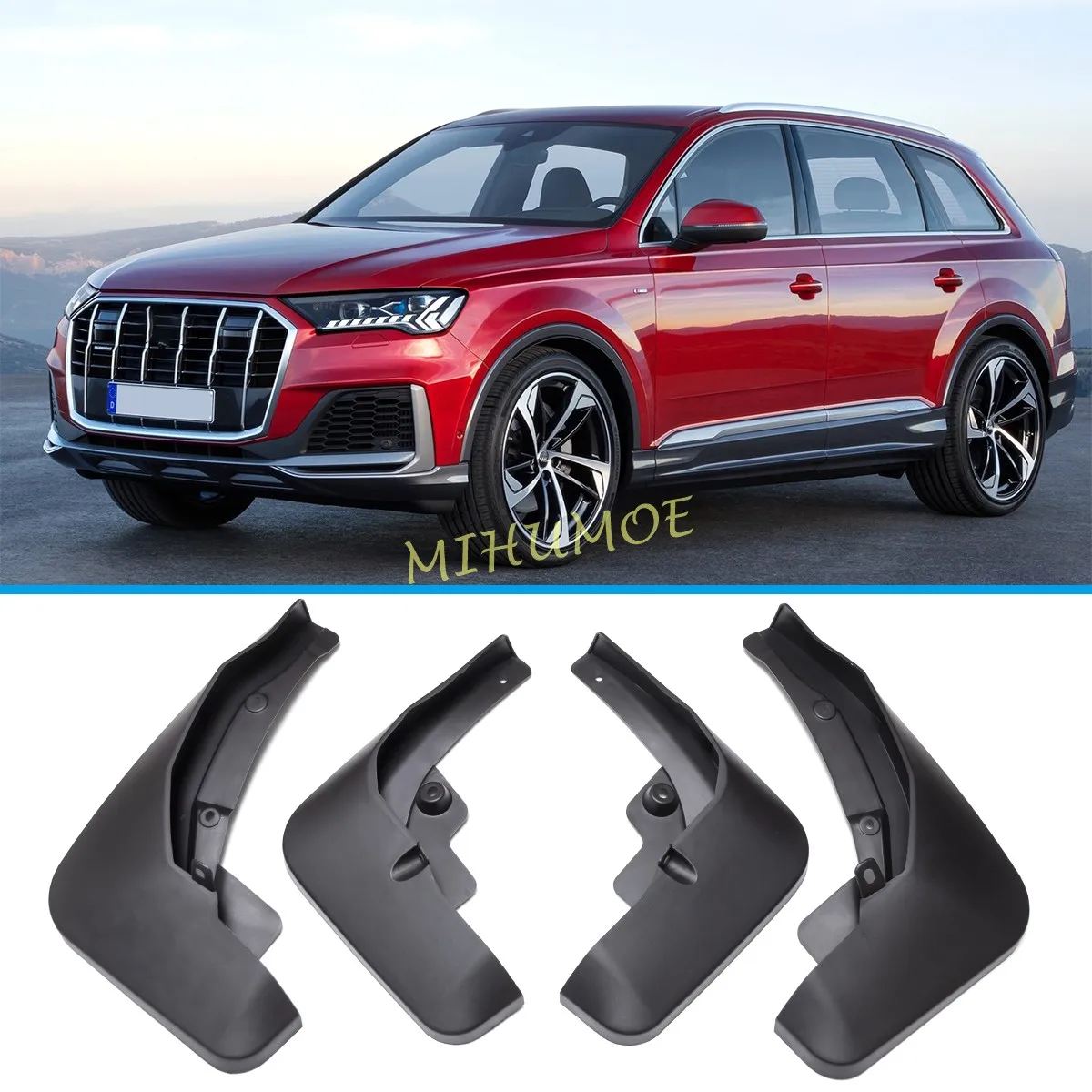 

Для Audi Q7 2020-2025: Комплект из 4 передних и задних брызговиков (защита от грязи) с крепежом