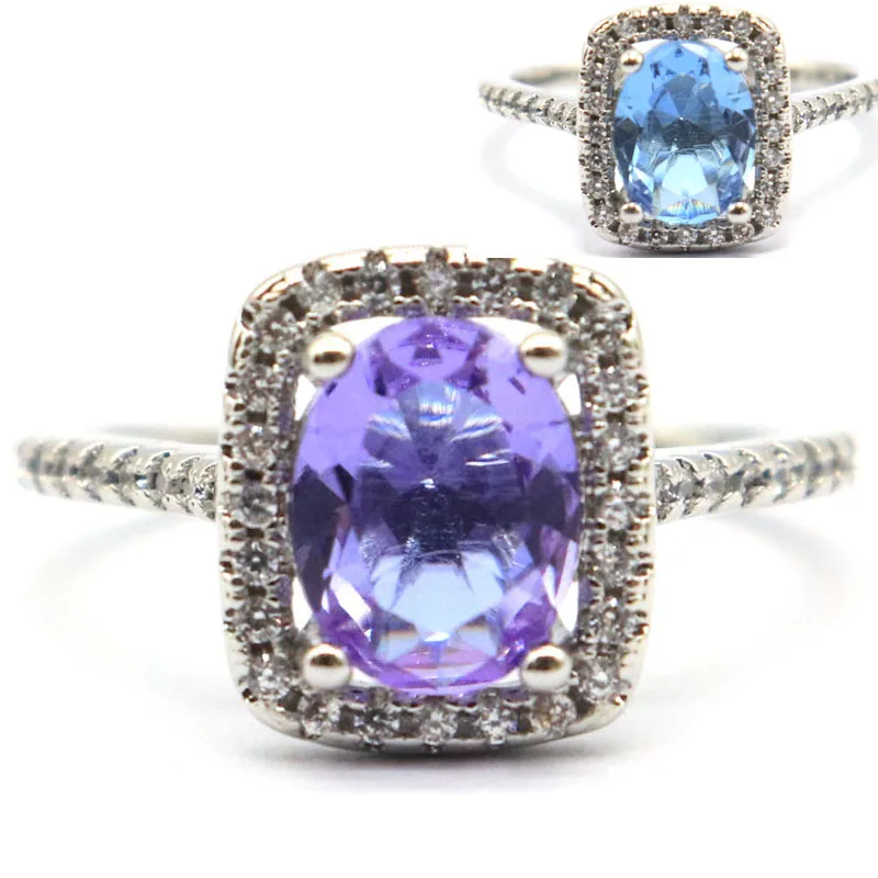22x12m Anniversary 2.8g Color Changing Alexandrite Topaz Zultanite Red Ruby Emerald Mystic Topaz CZ Ladies Gift Silver Rings