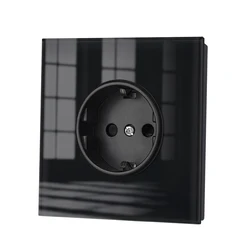 VISWE EU Standard Electrical sockets 220V 16A Full Mirror Tempered Glass Panel Multiple Black Socket Wall Home Improvements