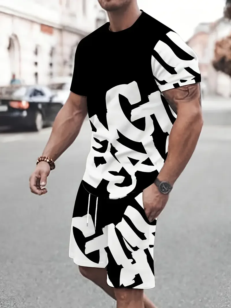 

New Men's Light Luxury Trend Fashion Elegant High-end T-shirt Set Upper and Lower Clothes