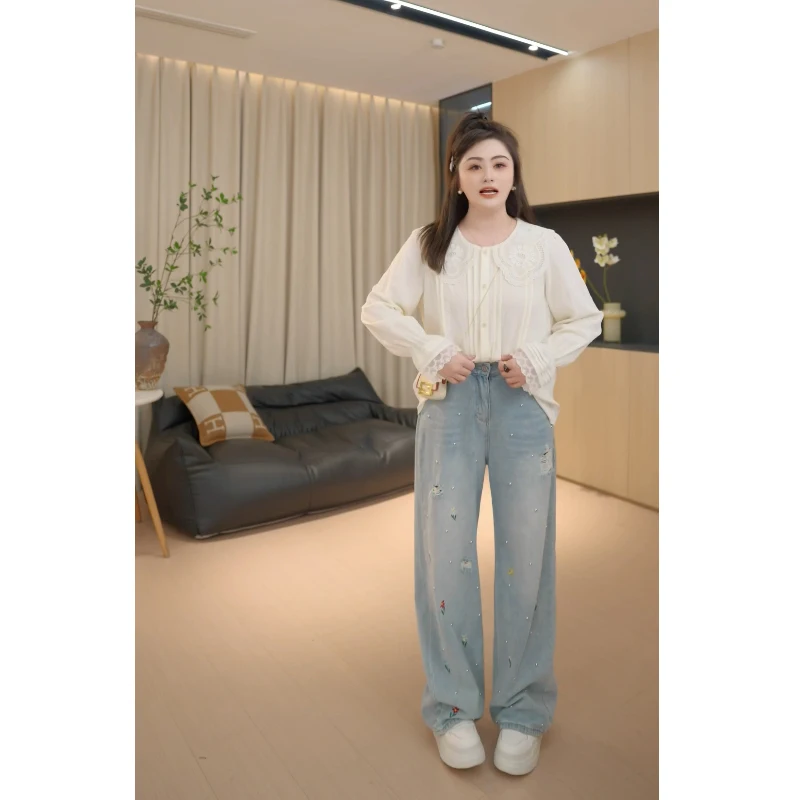 

Модная женская шифоновая блузка с кружевными вставками и воротником-стойкой, однотонная, свободного кроя, с коротким и длинным рукавом, весенняя коллекция