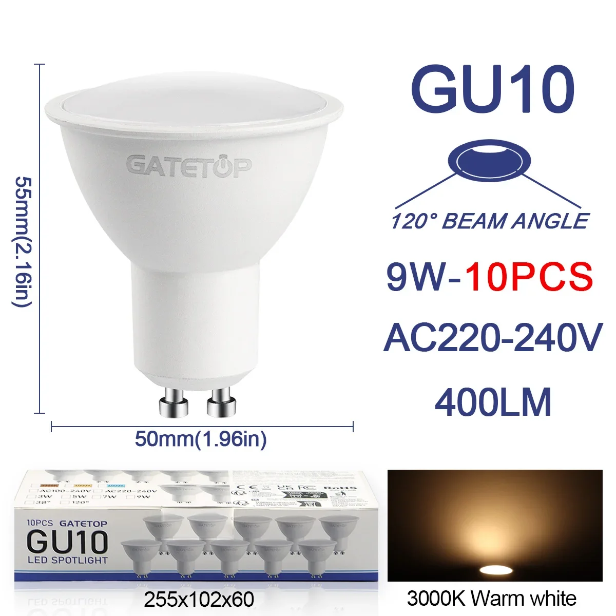 10-pack Focos Gu10 SpotlightLampara 220V Lled-lamp Groothandel 9W Wit Warm 3000k 6000K geschikt voor thuiscommerciële gebouwen