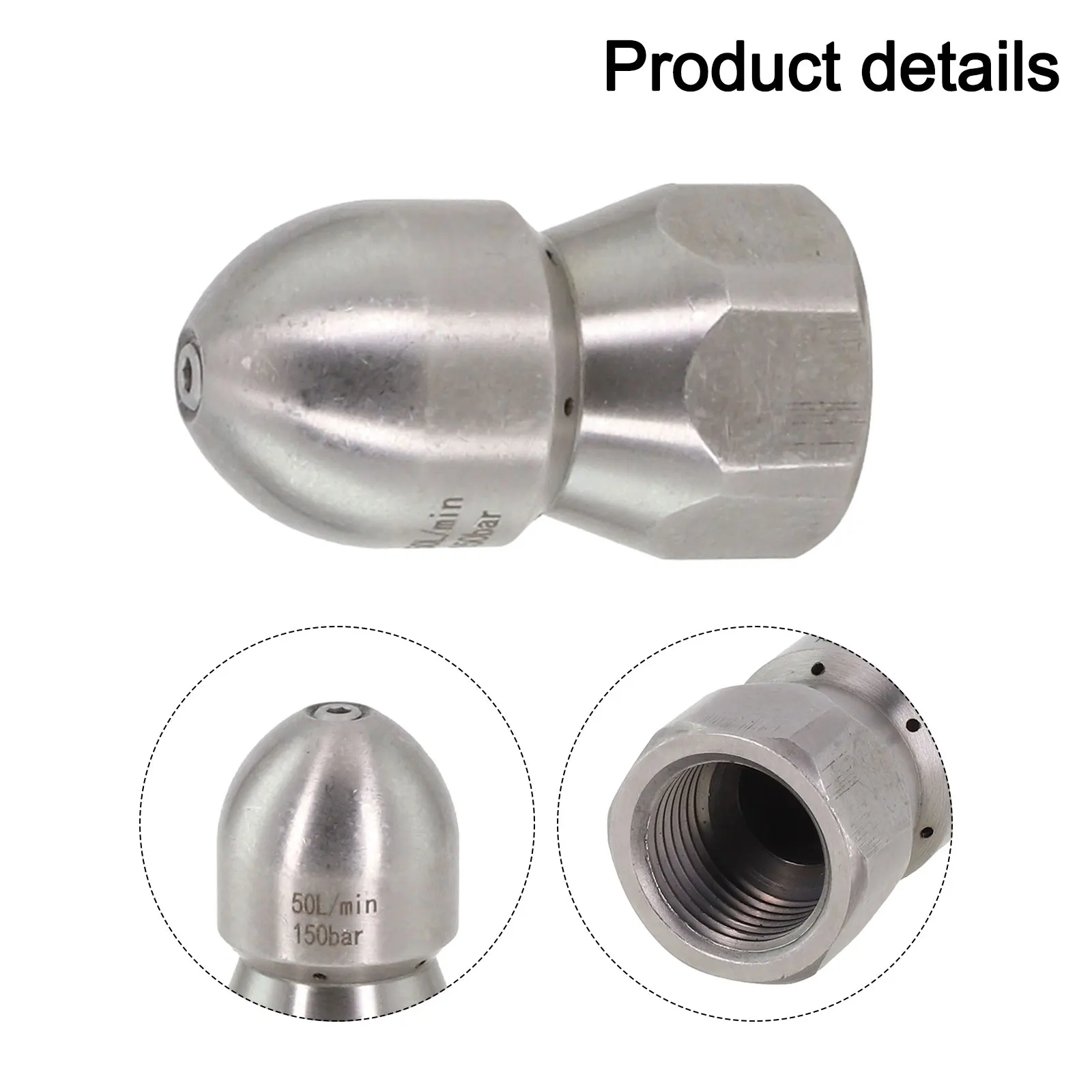 Robust High Pressure Cleaning Nozzle with 12 Internal Thread Front 1 Rear and 6 Holes for Effective Dirt Clearing
