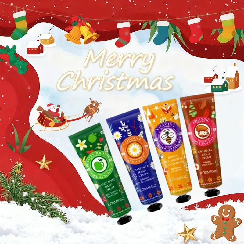 4 قطعة مجموعة كريم اليد لعيد الميلاد كريم ترطيب للبشرة الجافة والمتشققة غير الزيتية حجم السفر كريم اليد هدية عيد الحب #4