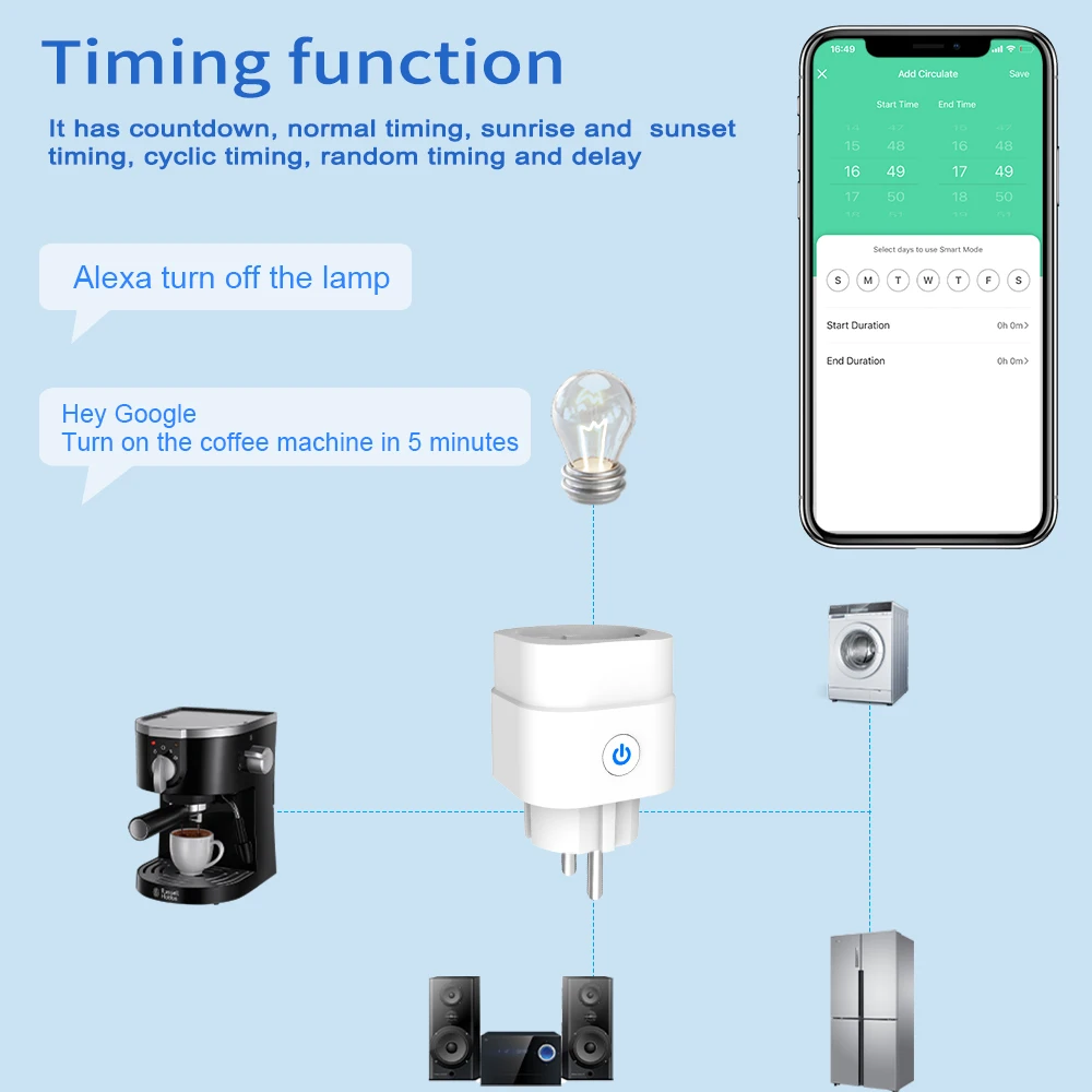 wifi smart socket european plug AI speaker voice control mobile APP remote control electric power metering