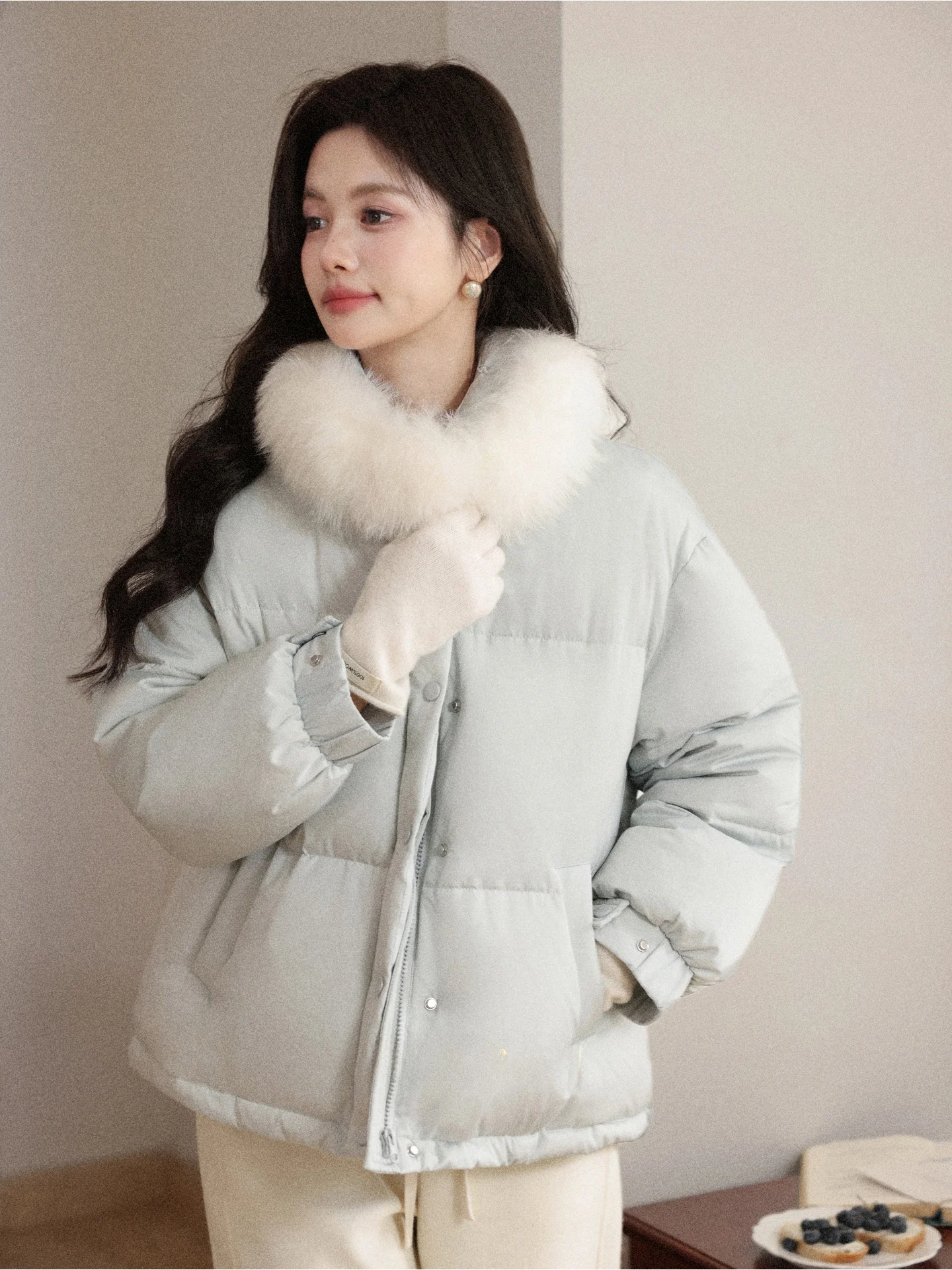 

Теплое синее пуховое пальто для женщин на осень-зиму с меховым воротником, повседневное, с длинными рукавами, средней длины, стандартного кроя