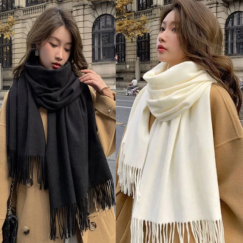 NONE Neue Schwarz Schal Kaschmir Frau Wolle Damen Schal Warm Karierten Schal frauen Winter Schals Herbst XWJ07 4