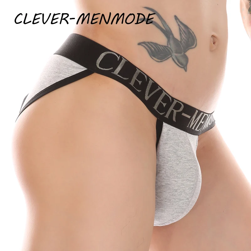 CLEVER-MENMODE Men\'s Sexy Cotton Thong Open Buttocks Mankini Crotch Panties Men Crossover Strapless Raised Underwear