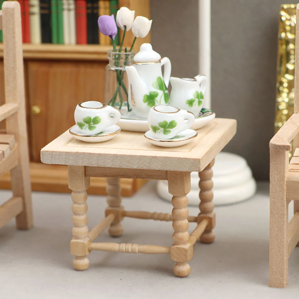 Mini Furniture Model Worlds Smallest Toys Houses Miniature Tea Table Prop Simulation Decoration Wooden