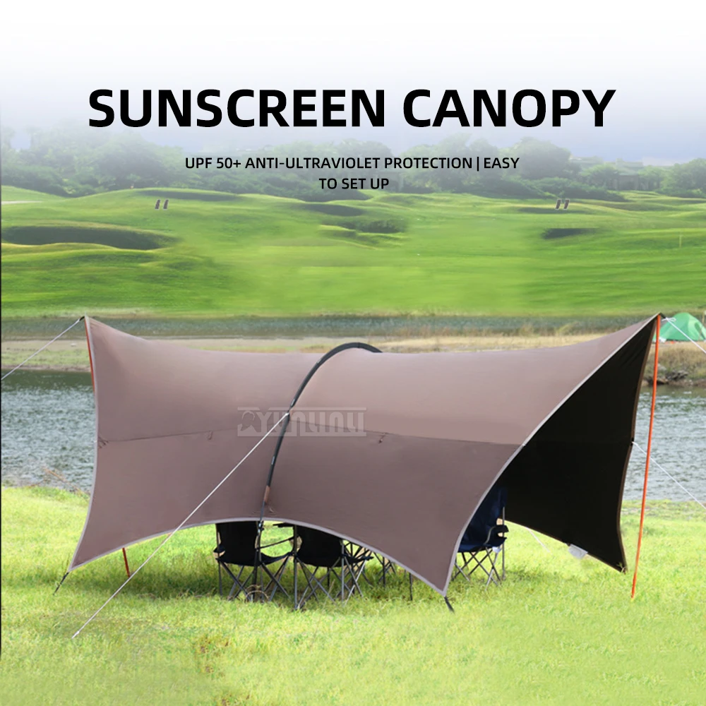 Black Rubber Grid Outdoor Tent Canopy Multi Person Camping Barbecue Sunshade Awnings Sun Protection for Garden Party