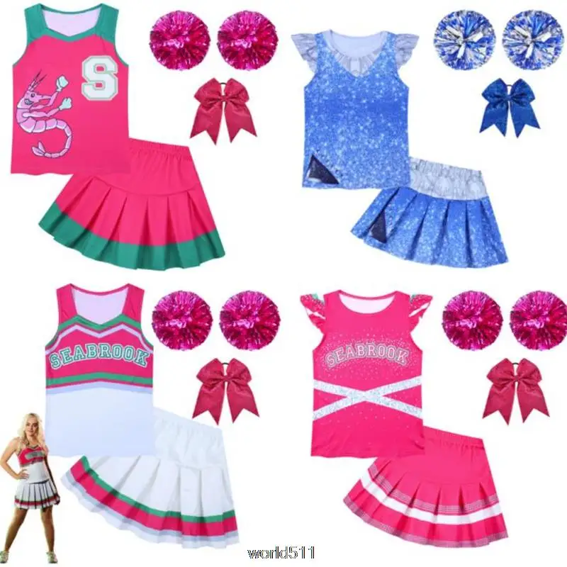 Disney New Teen Girls Vest + Short Skirt Clothing Set Kids Cheering Team Stage Musical Halloween Zombie Party School Costume