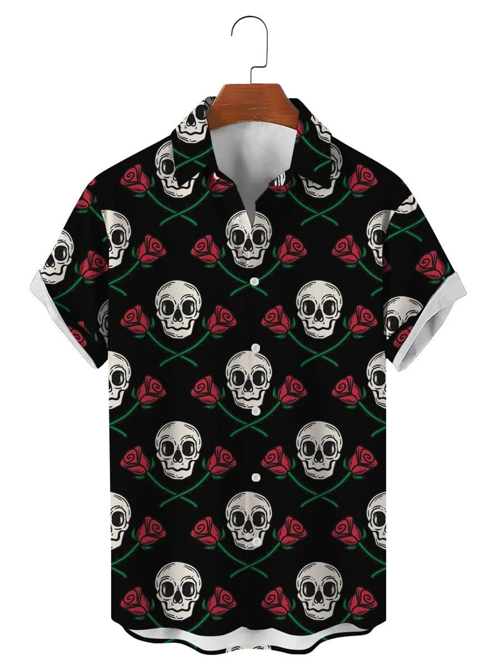 Fashion Skull Floral Men's Shirts Funny Skull 3D Print Streetwear Short Sleeve Tees Hawaiian Shirt Print Lapel Shirts for Men