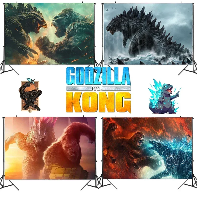 Godzilla Vs Kong Film di sfondo Film Cartoon Print Birthday Party Ornaments Home Room Wall Hanging Decorations Shoot fondali