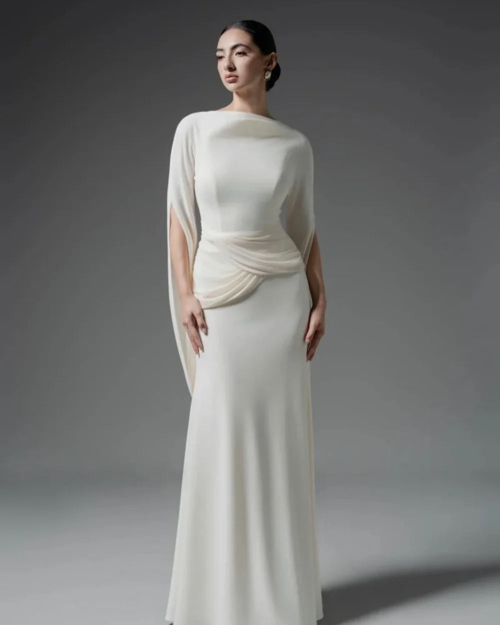 

Customized Modern Style Women Jersey Ruched Pleat Straight Evening Dresses High Quality Simple O-Neck Floor Lenght Prom Dresses