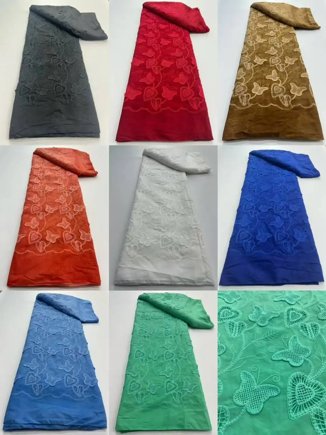 5Yards/Lot Beautiful Butterfly Style Embroidery African Mesh Lace Fabric French Net Cloth For Dressing RF1