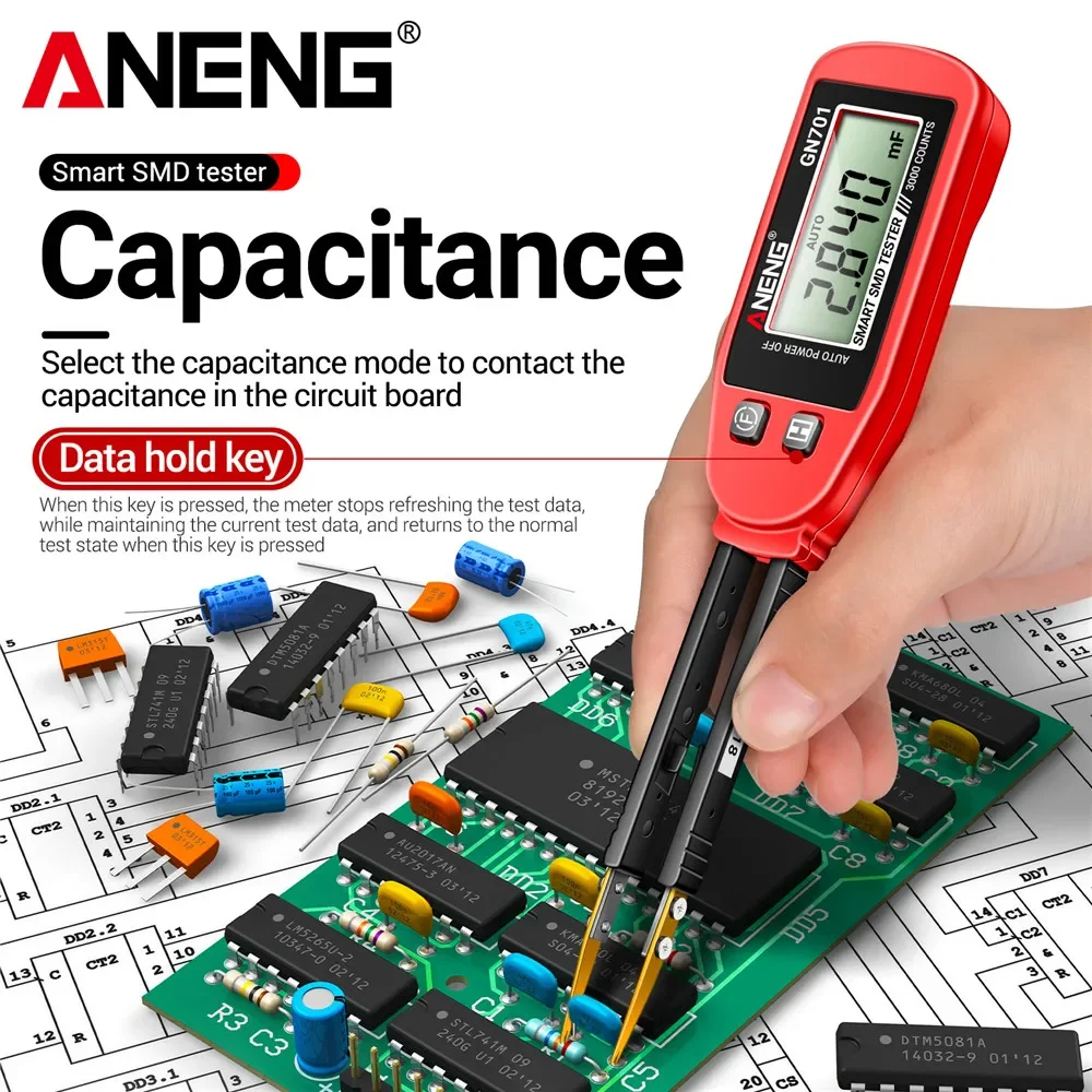 ANENG GN701 Digital Resistance Capacitance Tester 3000 Counts 0-30MΩ 0-30mF Diode Continuity Buzzer LCD Display Measuring Tool