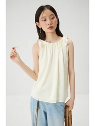 ZIQIAO Women Sleeveless Shirt Adjustable Shoulder Straps Loose Beige Summer Thin Tank Tops Simple Women Blouse 24ZQ92497