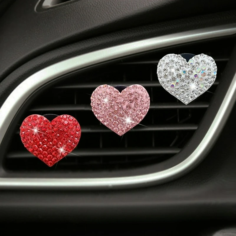 Clip de decoración de Perfume para salida de aire acondicionado de coche, accesorios para automóvil, Clip de Perfume para salida de aire de coche en forma de corazón con diamantes de imitación