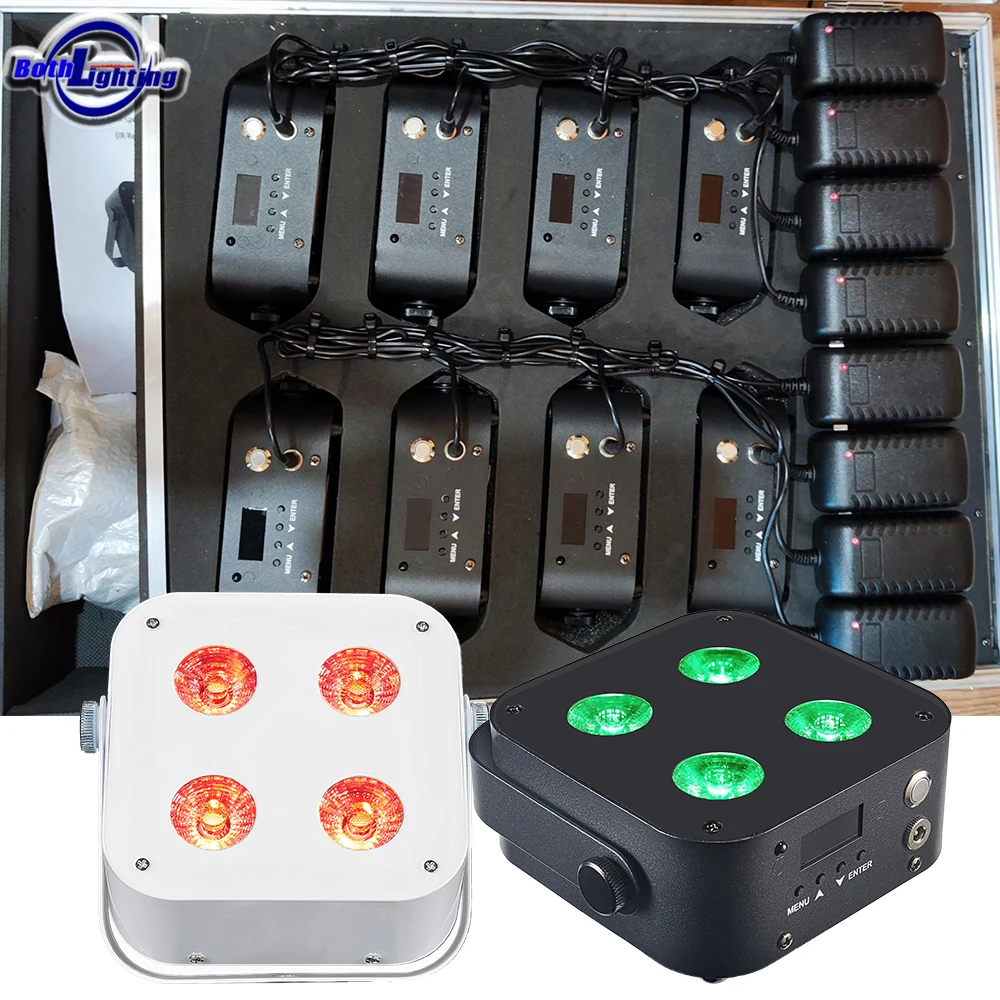 Both Lighting 8 Pcs With Charging Case IR4 Mini Uplights RGBWA UV LED Spot Light Wedding DJ Setup Party Event APP DMX Wireless
