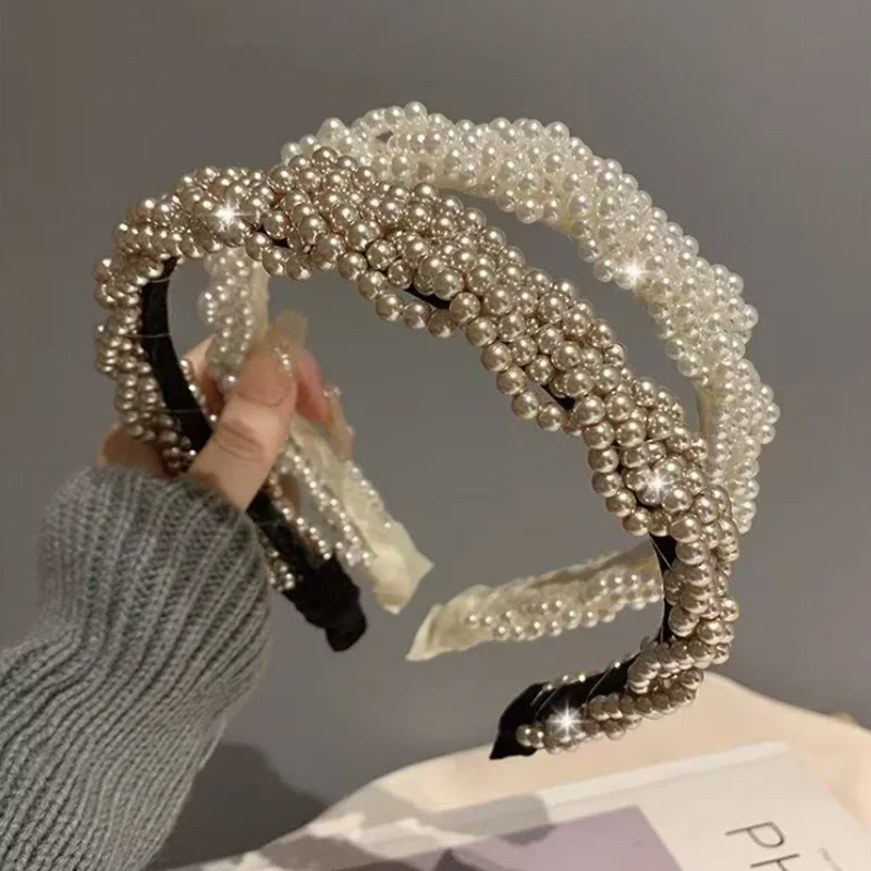 

Korean retro pearl hair accessories headband for women pressed hair hairpin sweet and versatile women's hair bands going out