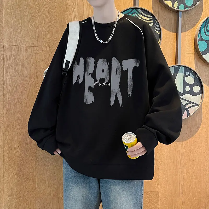 

Ретро-свитшот с американским принтом, свободный крой, длинный рукав, круглый вырез, мужской, модный, повседневный, удобный, из смесового хлопка.