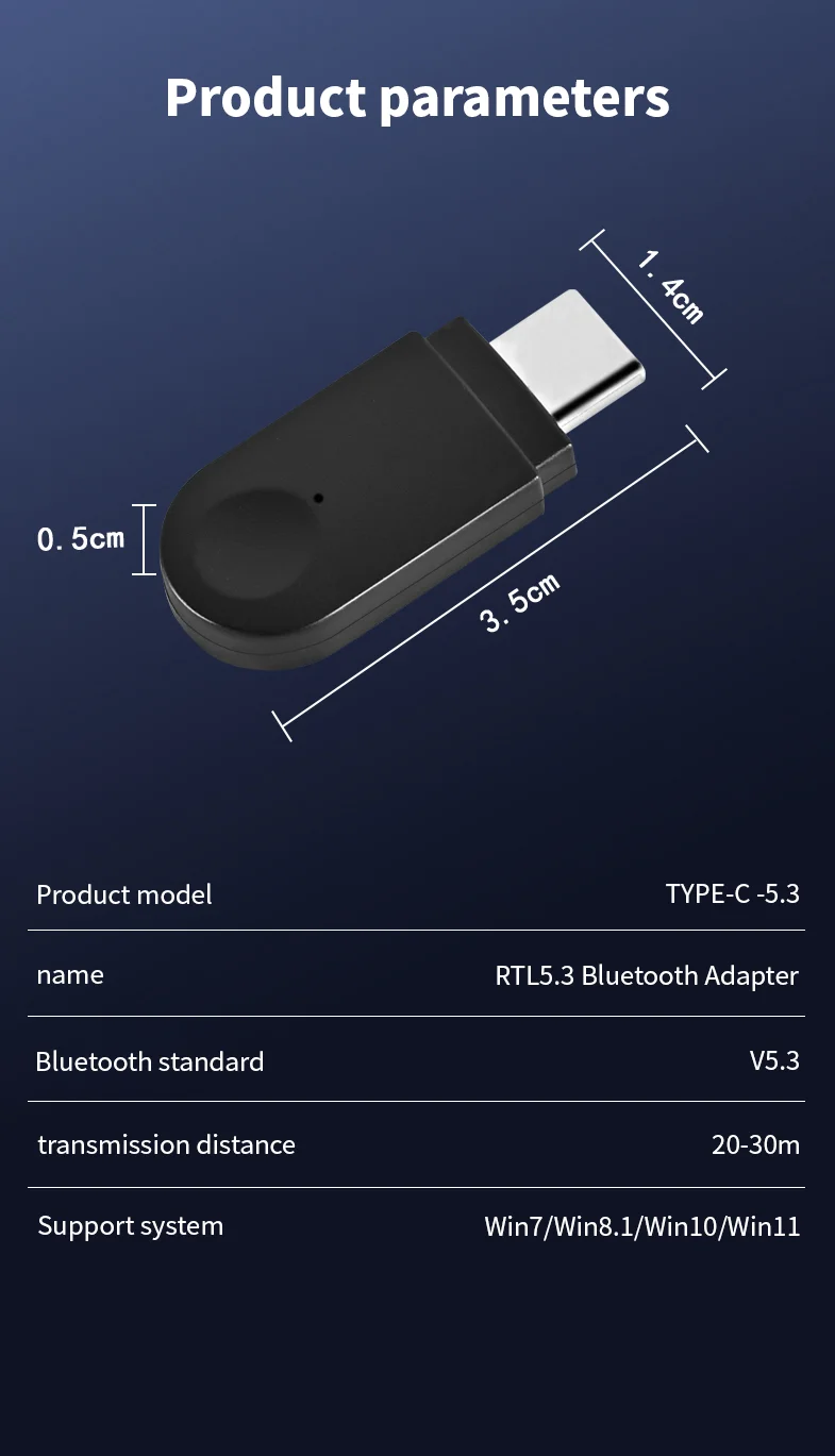 Adaptateur USB-C Bluetooth 5.3, Plug And Play, aucun pilote nécessaire, récepteur et émetteur double Mode pour ordinateur portable et PC, 10 pièces