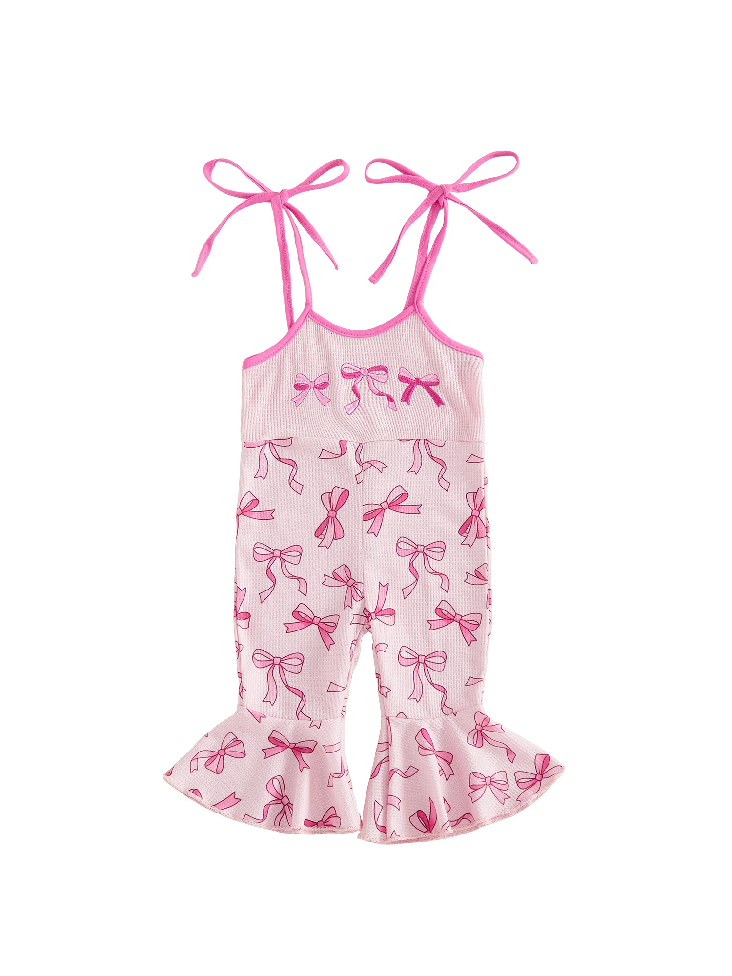 بدلة قفز بدون أكمام بطبعة زهور للأطفال مع أشرطة كتف قابلة للتعديل وتفاصيل فيونكة وسروال واسع للأطفال الصغار #1