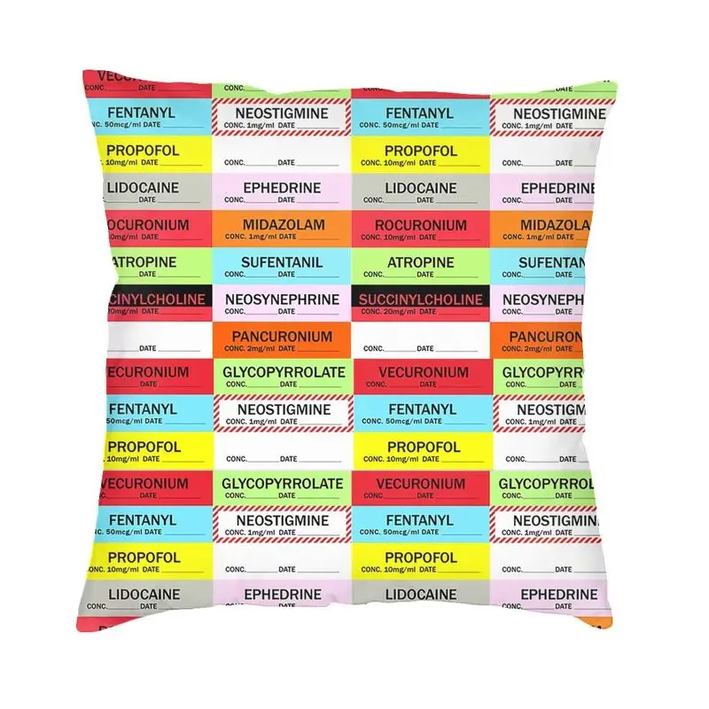 Medical Nurse Anesthesia Medication Labels Pillow Case Sofa Luxury Cushion Cover Soft Pillowcase