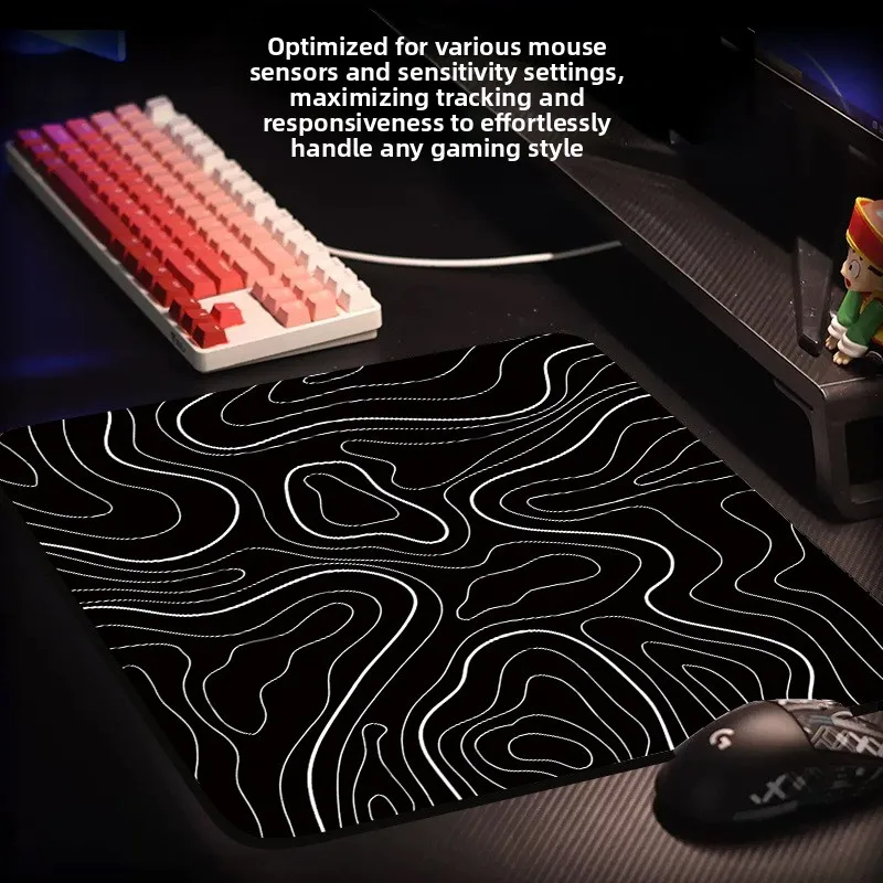 Small Topographic Mouse Pad Abstract Contour Line Design Non Slip Waterproof Computer Mouse Pad for Office Laptop Desk Accessori