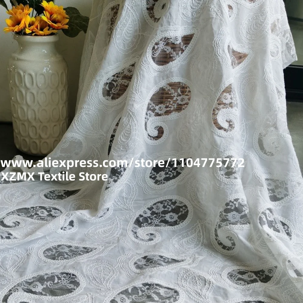 Paisley Pattern Cotton Laser Cut Cord Embroidery Fabric,Hollow Cutwork for Skirt,Clothing & DIY Sewing Projects