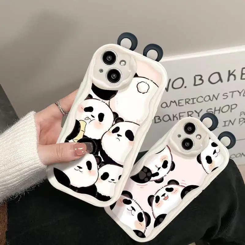 Cartoon 3D Panda Ears Case for Samsung Galaxy A30 A31 A50 A50S A30S A20 A51 A71 A02 A03 Core A02S A10 A11 A21S Curly Wave Cover