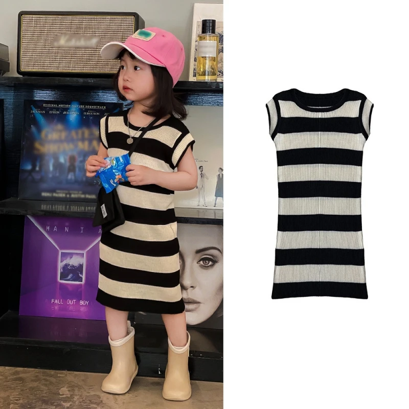 Summer Children Girls Princess Dresses Baby Clothes Kids Girl Slim Striped Sleeveless Dress Korean Cute Cotton Beach Dress