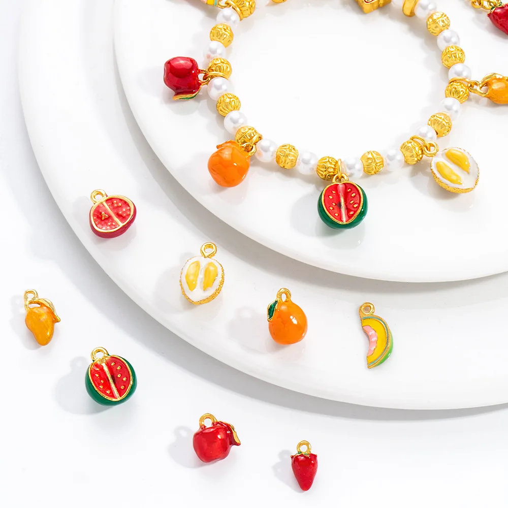 

Watermelon and strawberry alloy mini fruit 3D diy jewelry accessories, fashionable clothing accessories