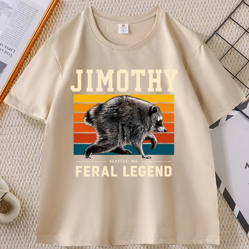 Jimothy Raccoon Seattle Feral T-Shirt Men Women Funny Raccoon Meme T Shirt Casual Round Neck Printed Short Sleeve Tees