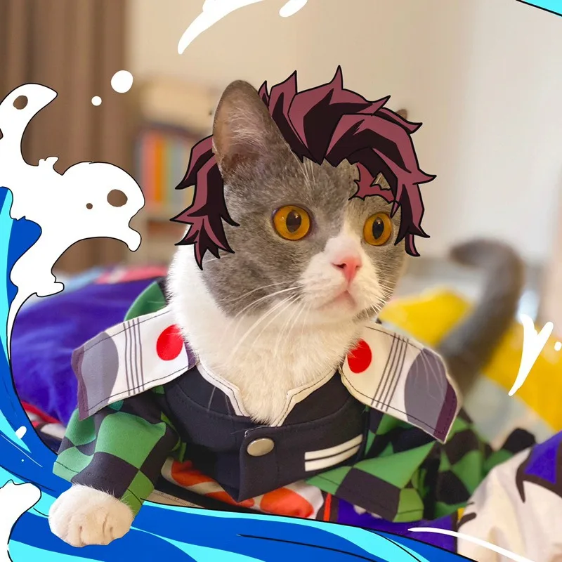 Kawaii Demon Slayer Tanjirou Pet Cat Cosplay Costumes Cartoon Zenitsu Pet Dog Kimono Clothes Nezuko Cat T-shirt Accessories